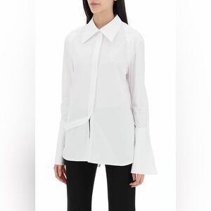 NWT $920 Courreges Embellished Cotton Blend Poplin Shirt Blouse
